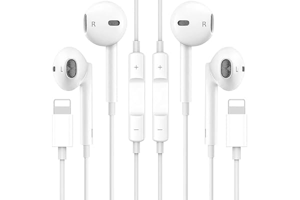 2 Pack Wired Earbuds Headphones for iPhone, Hi-Res Extra Bass Earphones, HiFi-Audio Stereo Noise Isolating with Mic+Volume Co