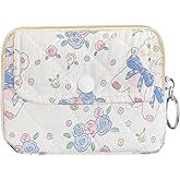 Modacarry Cotton Quilted Floral Coin Pouch with Cute Prints Zipper for Women Girls (ROSE BEAR)