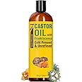 Cold Pressed Castor Oil with Frankincense - 16 fl oz Bottle - Unrefined & Hexane Free - Hair Growth, Thicker Eyelashes & Eyebrows, Dry Skin Care, Joint and Muscle Relief (Pack of 1)