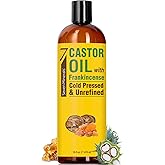 Seven Minerals Cold Pressed Castor Oil with Frankincense - 16 fl oz Bottle - Unrefined & Hexane Free - Hair Growth, Thicker Eyelashes & Eyebrows, Dry Skin Care, Joint and Muscle Relief (Pack of 1)