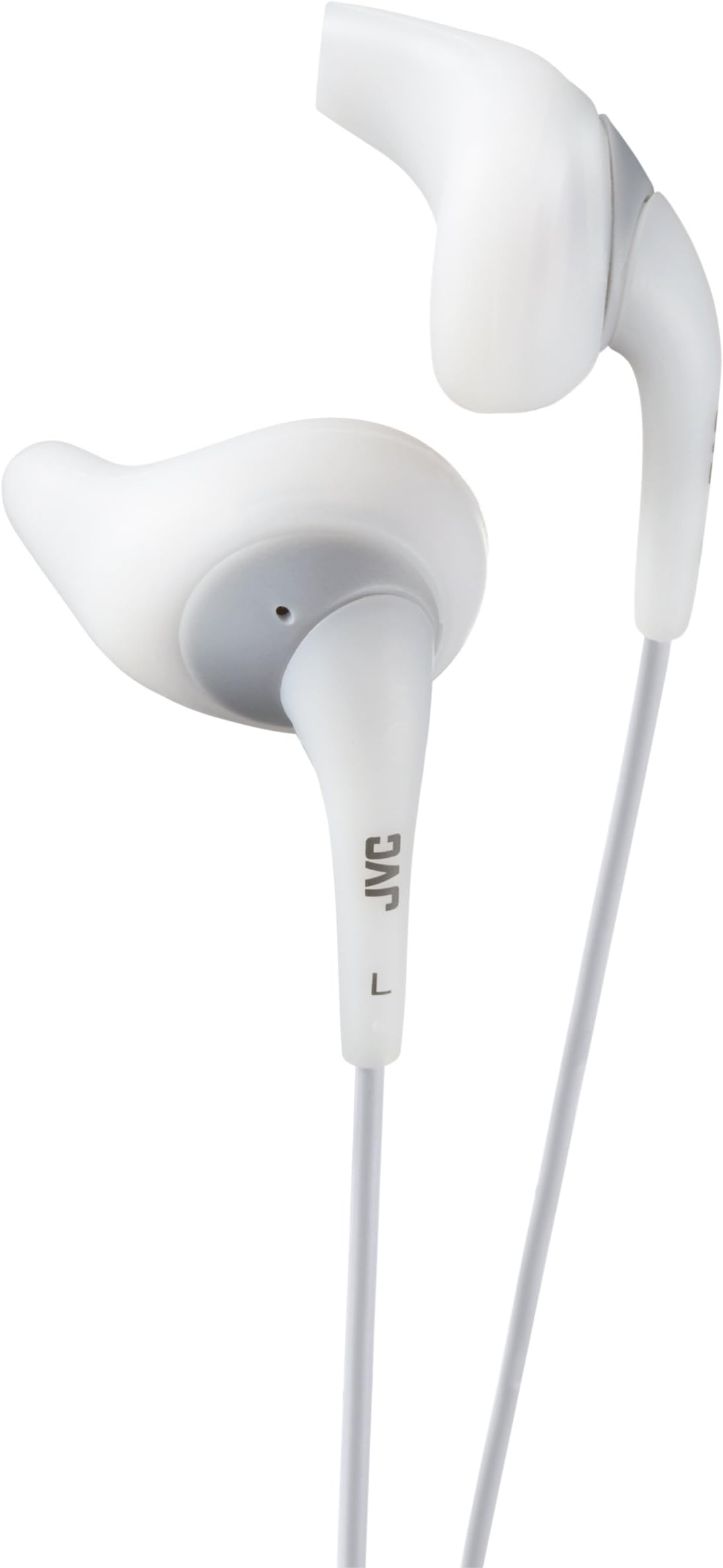 JVC Gumy Sports Headphones Sweatproof In-Ear Earphones with Built-In Mic - White/Silver