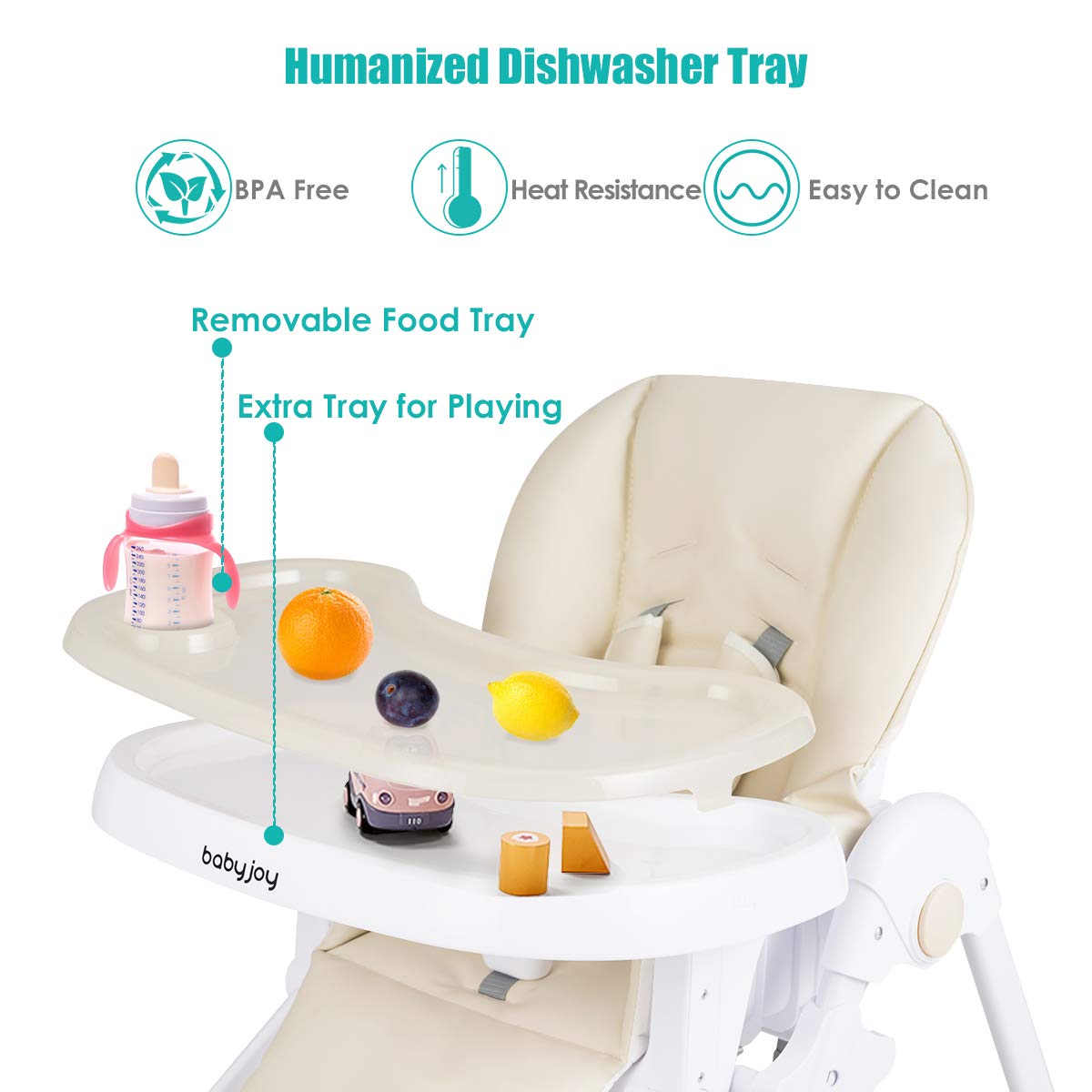 BABY JOY Convertible High Chair for Babies & Toddlers, Height Adjustable, Grow & Go High Chair w/Recline & Footrest, Removable Double Tray, Portable Baby Dinning Chair with Wheels (Beige)