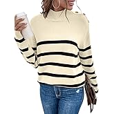 LONGYUAN Women Winter Turtle Necks Striped Knit Sweater Long Sleeve Pullover Casual Color Block Spring Tops 2025