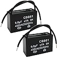Twidec/2Pcs 450V AC 50/60Hz Run Capacitor 2-Wire Metallized Polypropylene Film Capacitors for Ceiling Fan Motor Start Run 6uf CBB61-6