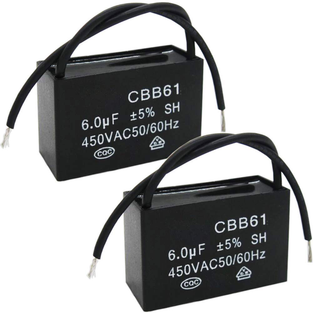 Photo 1 of Twidec/2Pcs 450V AC 50/60Hz Run Capacitor 2-Wire Metallized Polypropylene Film Capacitors for Ceiling Fan Motor Start Run 6uf CBB61-6