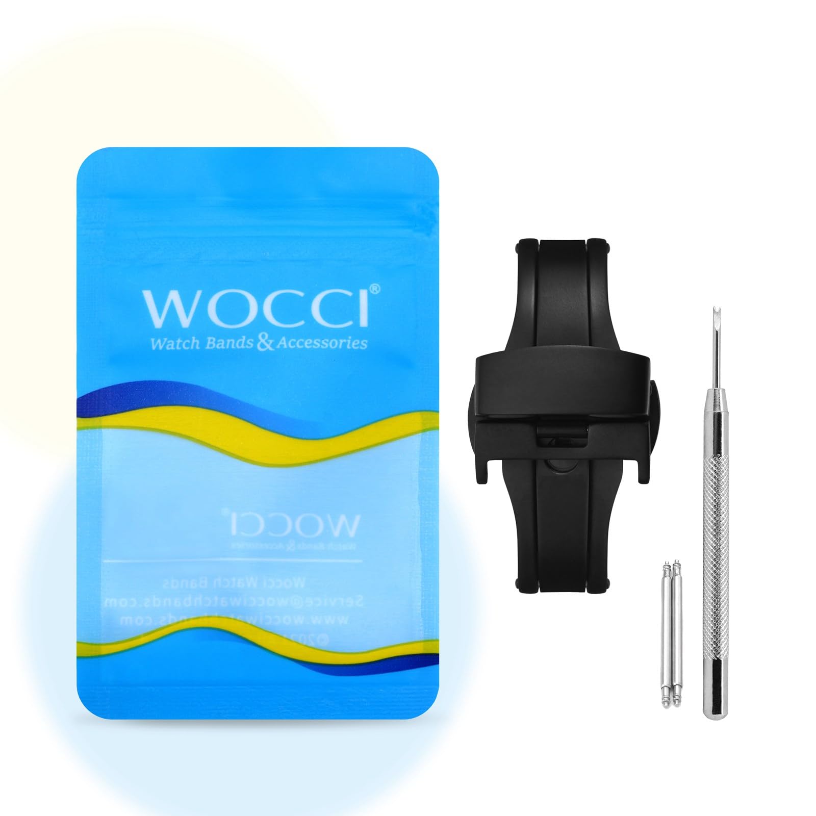 WOCCI 20mm Stainless Steel Deployment Clasp for Watch Band, Matte Buckle (Black)