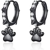 KiiKii Paw Print Earrings for Women 925 Sterling Silver Turquoise/Opal Dog Paw Print Dangle Hoop Earrings Pet Jewelry for Wife Mom Daughter