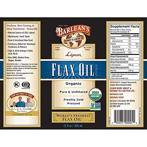 Barlean's Organic Lignan Flax Oil, 12-oz