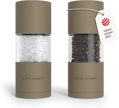 LARS NYSØM Sjæl Salt & Pepper Mill Set Taupe Brown Adjustable Ceramic Grinder