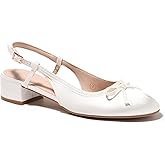 Coutgo Womens Chunky Low Heels Slingback Ballet Bow Pumps Closed Toe Wedding Dress Shoes