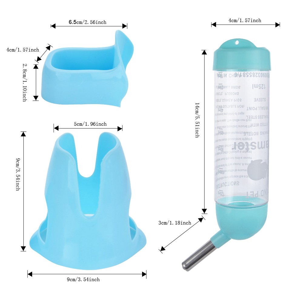 125ml Pet Drinking Bottle with Food Container Base Hut By Guardians for Hamsters Rats Ferrets Rabbits Small Animals Hanging Water Feeding Bottles Auto Dispenser