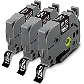 TZe-335 TZ-335 White on Black Label Tape Compatible for Brother P Touch Label Maker TZe TZ Tape 12mm 0.47 Laminated Black TZe335 Work with PTouch D210 H100 D220 D400AD 1880 1290 1830, 3-Pack