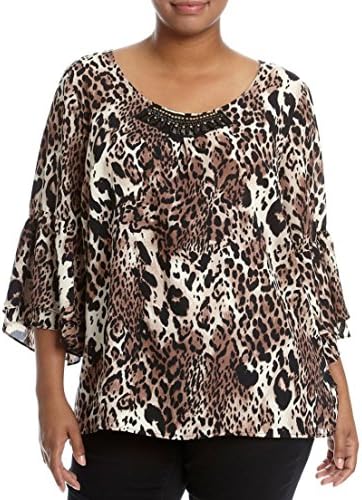 Womens Plus Size Leopard Animal Print Bell Sleeve Blouse Top (1X, Leopard Animal Print)