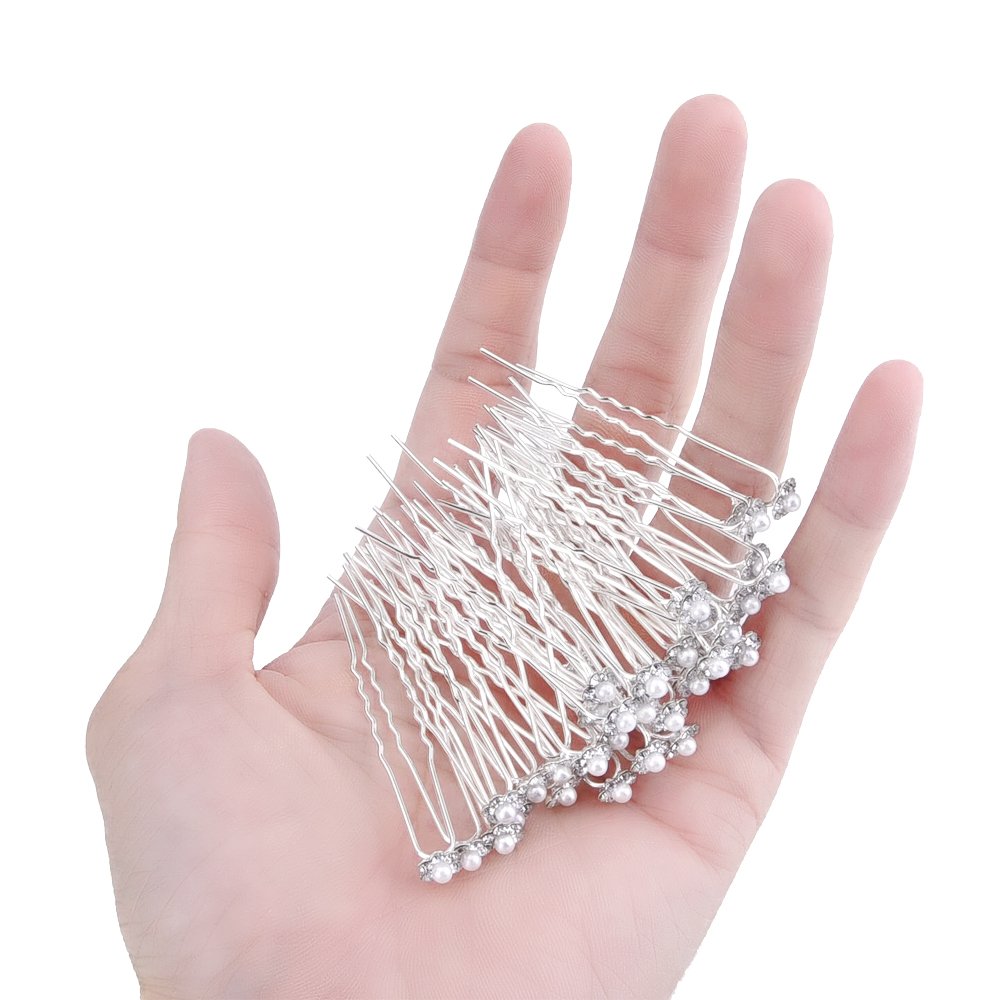 eBoot 40 Pack Wedding Bridal Pearl Flower Crystal Hair Pins Clips, White : Beauty