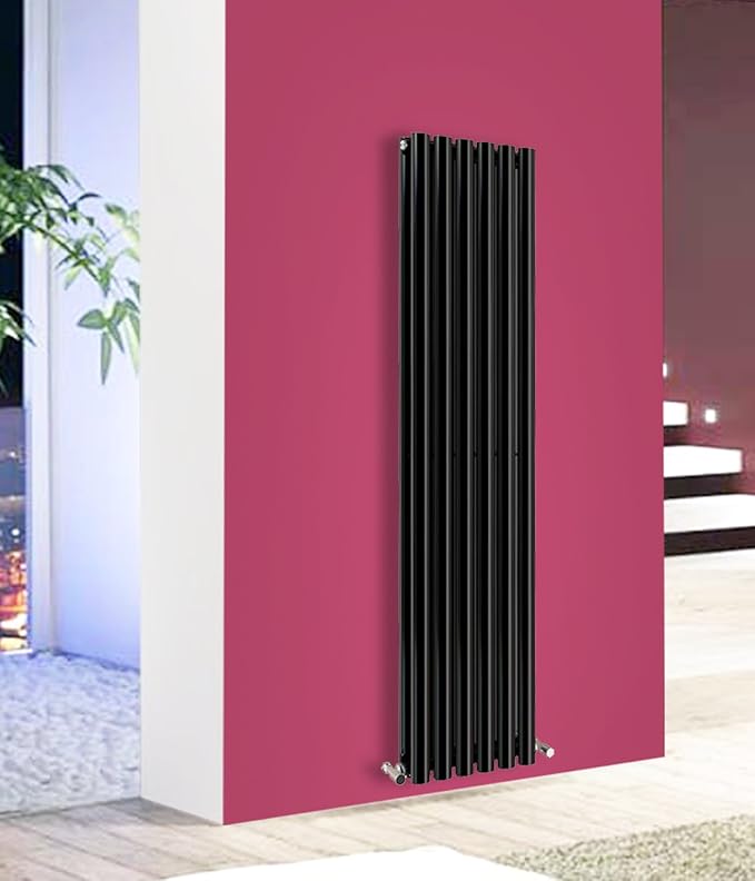 NRG Modern Vertical Column Designer Radiator Black 1600x354 Oval Double