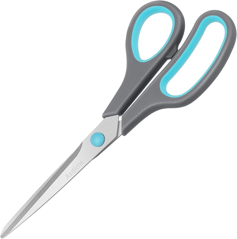Asdirne Scissors 8" Stainless Steel Blades Soft Grip Handle Blue/Grey