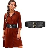 XZQTIVE Women's Wide Elastic Leather Belt for Dresses and Shirts, Stretchy Ladies Waist Belt with Double Gold Buckle