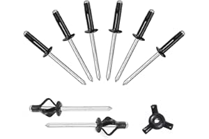 ALLCLEAN 3/16" x 5/8" Tri-Fold Rivets Assortment - 60Pcs,Black Tri-fold Exploding Pop Rivets Solid Aluminum Tri Grip Rivets Bulb Style Rivets for Kayak Marine Boat