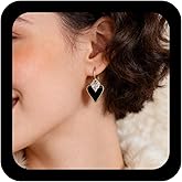 Yheakne Vintage Crystal Heart Huggie Hoop Earrings Gold Rhinestone Heart Drop Earrings Black Love Dangle Earrings Love Heart Drop Hoop Earrings Jewellery for Women