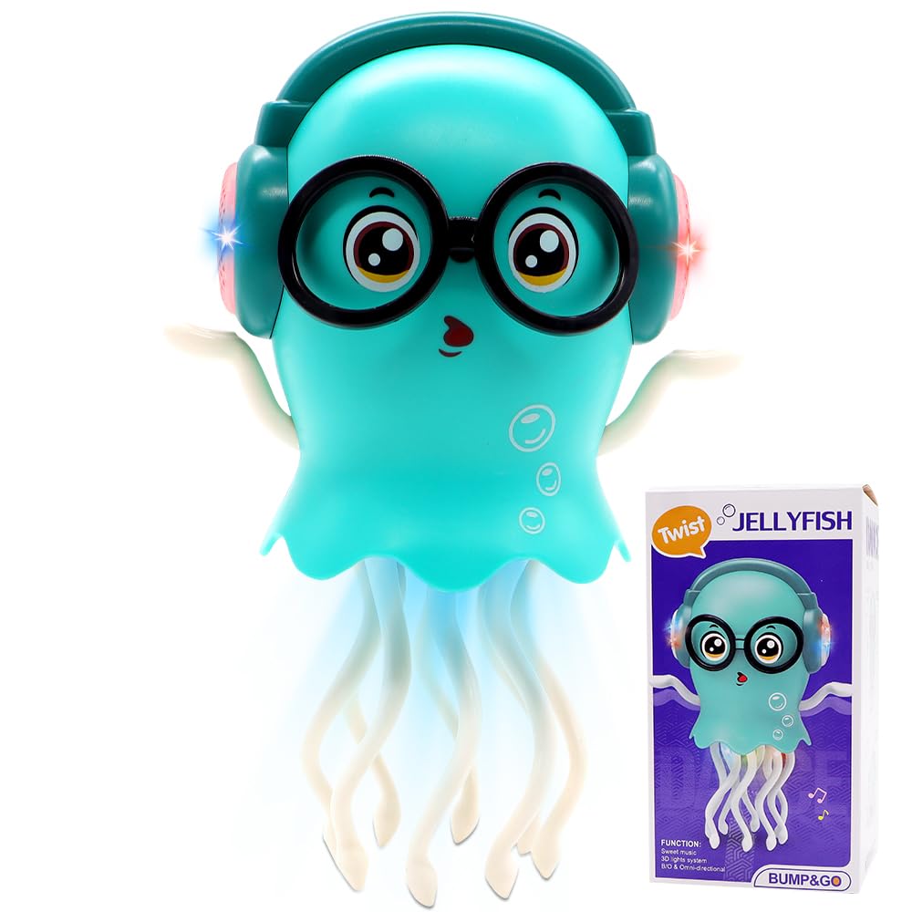 HATFRYF Dancing Jellyfish Baby Toy, Electric Dancing Jellyfish Toy with LED Light and Music, Electric Crawling Jellyfish Toy, Funny Electric Baby Sensory Toys, for Baby Boy Girl Birthday Gifts