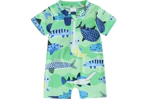 Hnyenmcko Infant Baby Boy Girls Rash Guard Swimsuit Short Sleeve Zipper Bathing Suit Toddler One Piece Swimwear Sunsuit