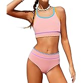 LIFAky Girls Bathing Suit Color-Block Adjustable Criss Cross Strap Sporty Swimsuits for 9-16 Years Bikini Set with Chest Pad