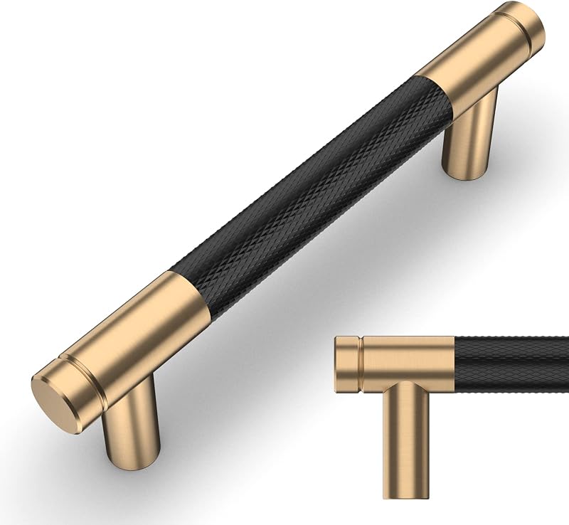 Amerdeco 10 Pack 3 Inch Matte Black Champagne Bronze Knurled Cabinet Pulls