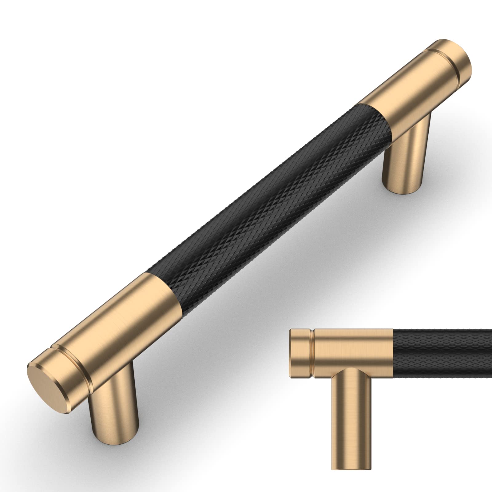 Amerdeco 10 Pack 3 Inch(96mm) Matte Black and Champagne Bronze Cabinet Pulls Knurled Cabinet Handles Cupboard Handles Kitchen Cabinet Hardware for Cupboard Drawer Pulls