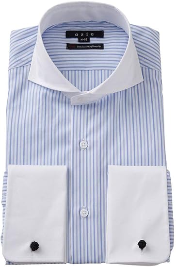 Amazon オジエ Ozie メンズ ワイシャツ カッターシャツ スリム 長袖 綿100 ホリゾンタルカラー クレリック ダブルカフス シャツ 通販