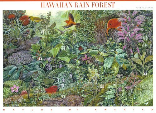 Hawaiian Rain Forest (Nature of America), Full Sheet of 10 x 44-Cent Postage Stamps, USA 2010, Scott 4474