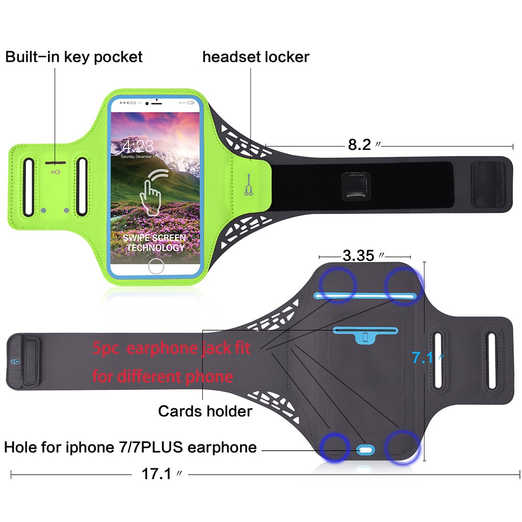 Sportarmband Handyhülle Running Armband Schutzhülle Armhalter Armtasche für Iphone 6 Plus / 6S Plus / 7 Plus Samsung Galaxy Note 5 4 3 Hinweis Edge S5 S6 S7 Edge Plus joggen Laufen Gym Radfahren Sport Band Dual Arm-Größe Slots wasserfeste S