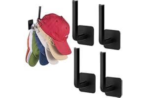 Letohoumia Hat Racks for Baseball Caps, 4 Pcs Adhesive Hat Hanger Hooks Holder for Wall, Multi-Purpose Strong Hook Organizer Can Hold More Than 10 Hats for Door/Closet