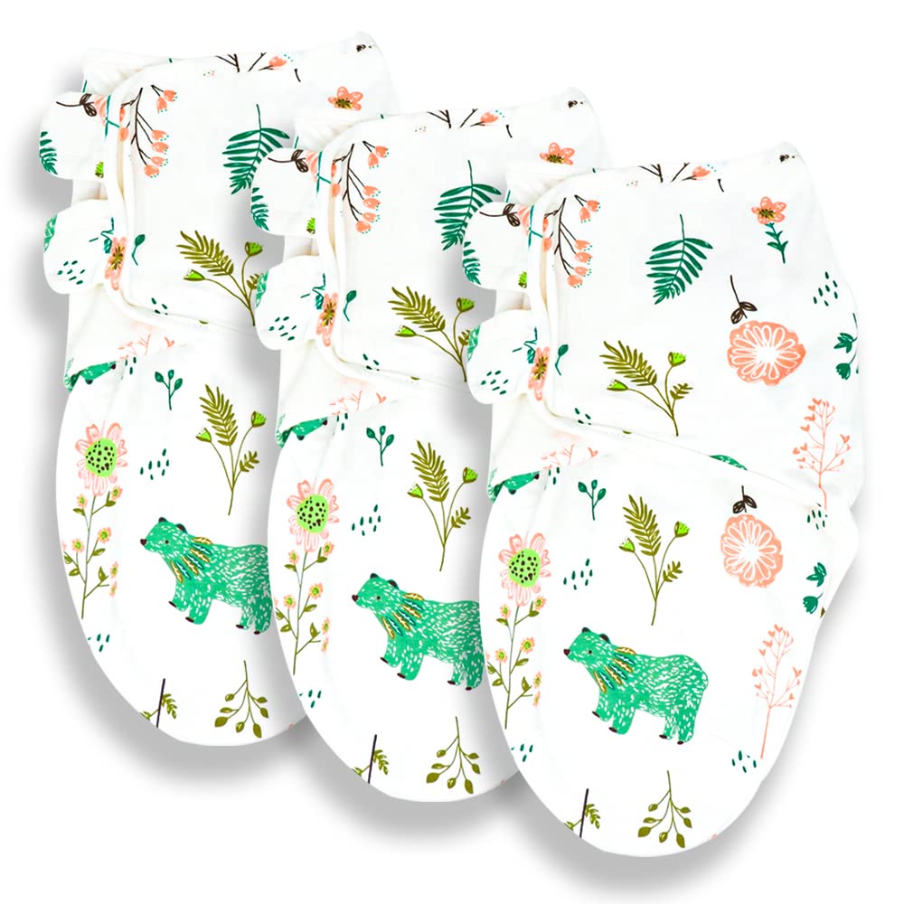 Callowesse 100% Cotton Newborn Swaddle 0.5 TOG – Adjustable Baby Swaddle Wrap, Baby Essential – Bears and Blossoms Pack of 3