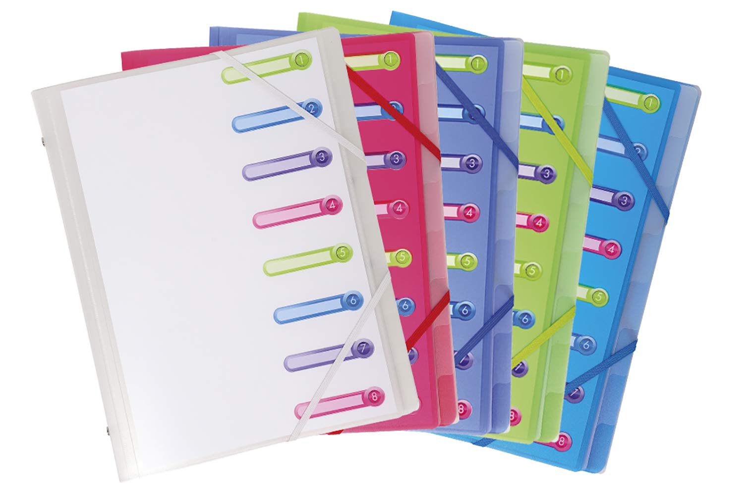 Exacompta - Ref 56189E - Chromaline Collection - Multipart File with an Internal Pocket - 250 x 320mm in Size, Suitable for A4 Documents, 8 Tabbed Sections - Pack of 1, Assorted