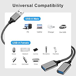 AIYEEN USB Splitter Cable, USB A Splitter 1 in 2