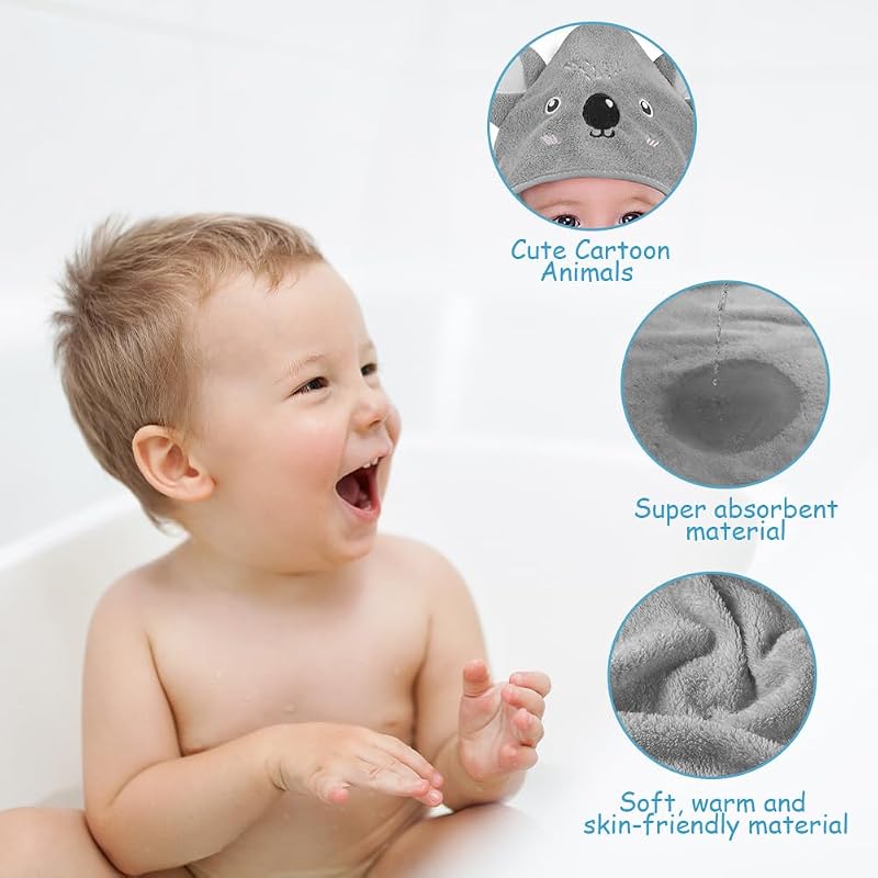 Cape de Bain Bébé à Capuche, Sortie de Bain Bébé Super Absorbante, 80 x 80cm Peluche De Corail De Haute Qualité, Serviettes de Bain pour bébé 0-3 Ans, Idée Cadeau Naissance Bébé(Gris)