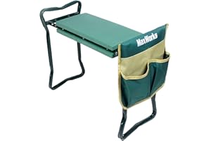 MaxWorks 50921 Folding Garden Kneeler Stool with 8 inch Wide Kneeling Pad, with 1 Tools Pouch for Planting and Gardening