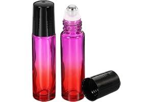 PATIKIL 10mL Roller Bottles, 2 Pack Glass Essential Oil Roller Balls with Plastic Cover Cap Refillable Containers, Purple Red