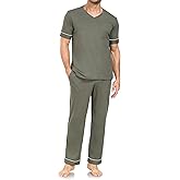 COLORFULLEAF Men's Pajama Sets Comfy Sleepwear Short Sleeve Pjs Set Nightwear Cotton Pajamas for Men with Pockets