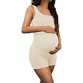 AIBIANOCEL Women's Maternity Bodysuit Pregnancy Shapewear Sleeveless Tank Top Shorts Ribbed Romper Jumpsuit