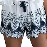 Kshion Women Summer Lace Embroidery Bohemian Casual Shorts Pants (M)