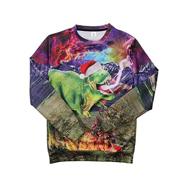 uideazone Men women Ugly Christmas Sweatshirts Printed Galaxy Dinosaur Long Sleeve Shirt Plus Size Dinosaur-2 Asia XXL… - Image 6