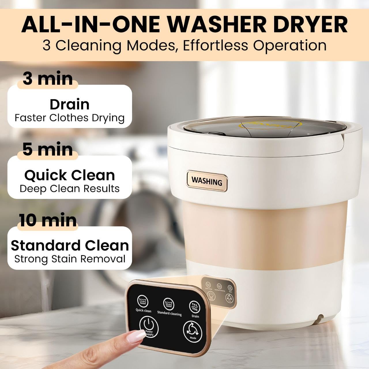 small portable washing machine15L with Spin Basket – Small Washer portable for Underwear, Delicate Clothes, and Light Laundry – Ideal for Apartments, Dorms, Hotels, and Camping.