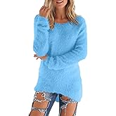 Piuwrlz Womens Furry Pullover Sweater Casual Long Sleeve Loose Fluffy Fuzzy Sweaters Soft Tunic Tops Loose Fit