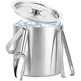 3L Stainless Steel Ice Bucket – Double-Wall Insulated Cooler Keeps Ice Frozen Longer for Wine, Champagne & Beer,Includes Lid, Handle, Tong & Scoop