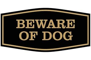 All Quality Fancy Beware of Dog Wall or Door Sign | Durable Material | Home Security Signs | Easy to Install (Black/Gold) - Small 1 Pack