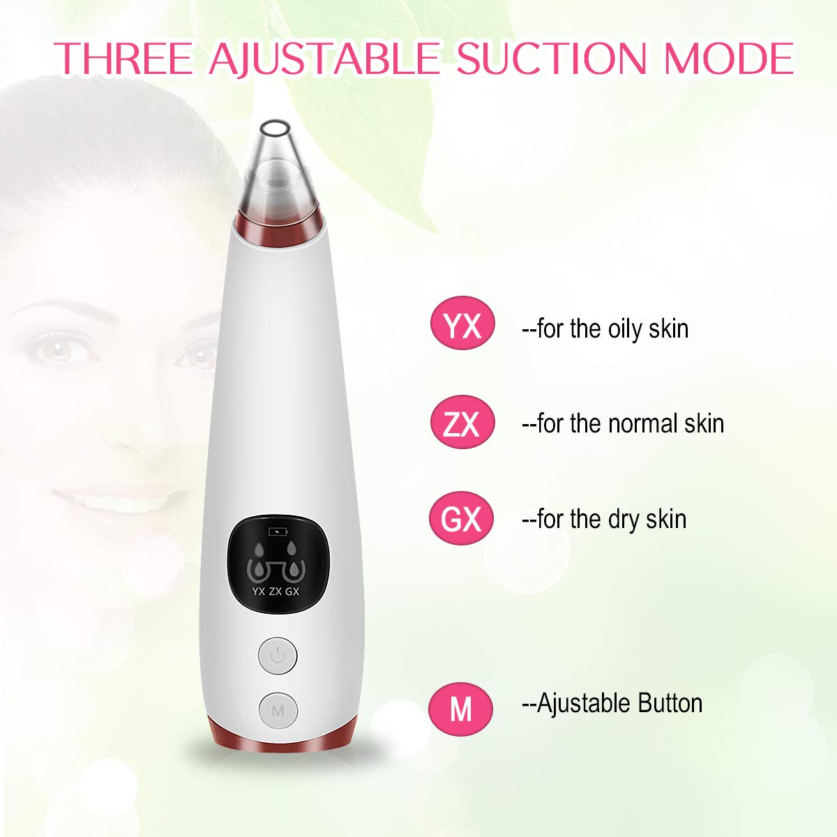 Blackhead Remover Vacuum with 5 Suction Heads,Pore Vacuum USB Rechargeable,Acne Comedone Extractor Kit,3 Adjustable Suction Force,LED Display,Facial Pore Deep Cleaner for Men and Women