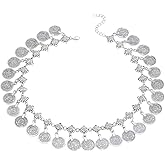 CanB Gypsy Coin Pendant Necklace Fashion Turquoise Silver Statement Necklace Chain Charm Vintage Necklace Jewelry for Women Girls