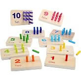 MIKNEKE Montessori Number Counting Blocks Peg Board Toys, Wooden Math Manipulative Materials for Preschool, Number Montessori Learning Toy for Kindergarteners (Colorful Peg)