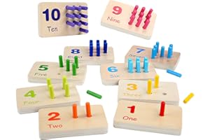 MIKNEKE Montessori Number Counting Peg Board, Wooden Math Manipulative Materials for Preschool, Number Montessori Learning Toy for Toddlers & Kindergarteners (Colorful Peg)